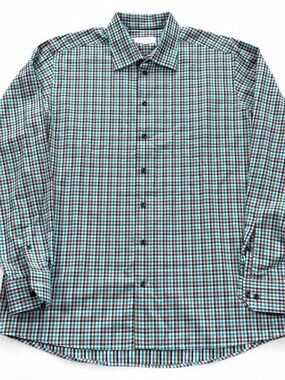Eton Contemporary Dress Shirt Men's XXL Teal Gingham Cotton Button-up
